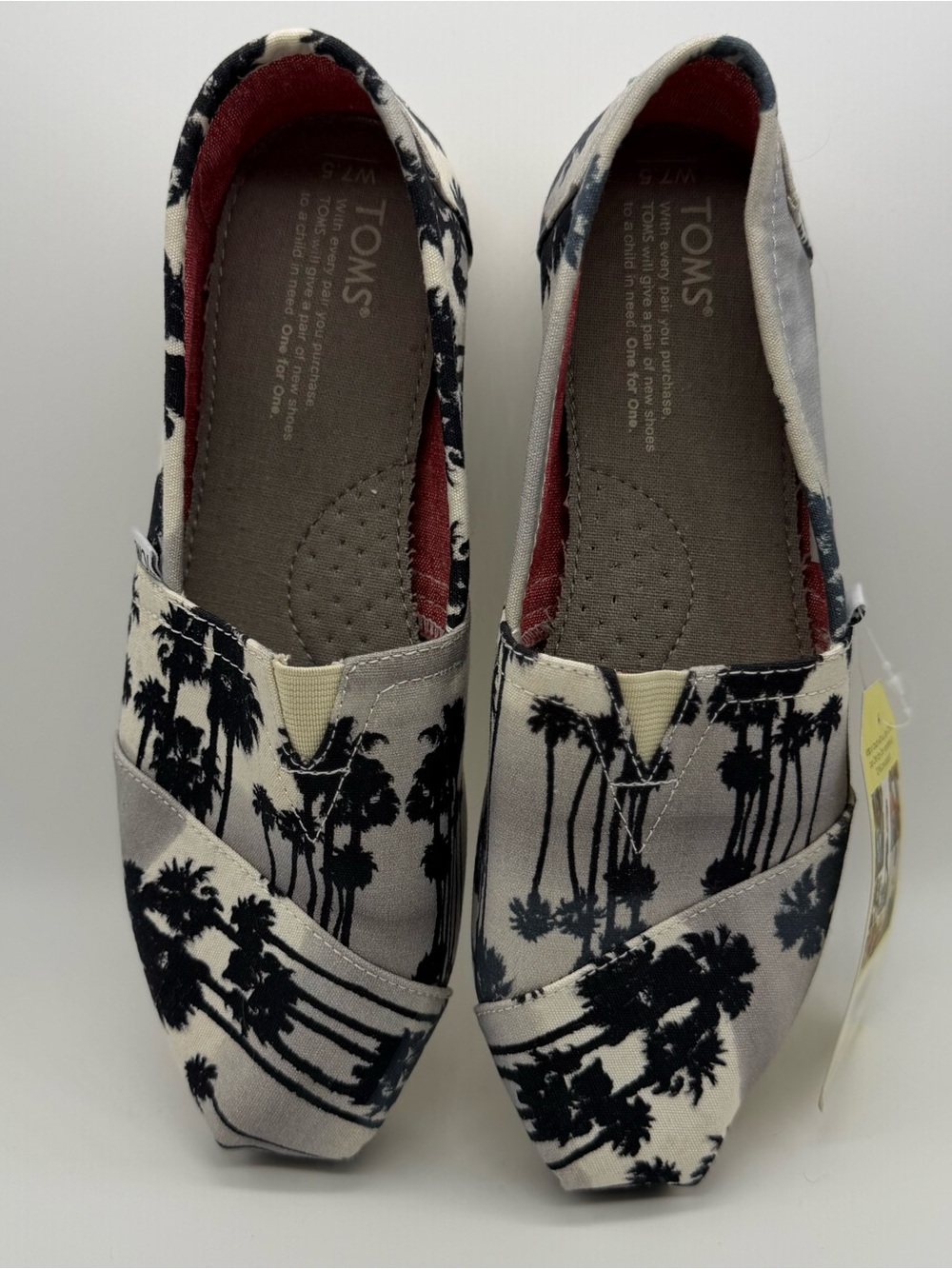 TOMS Women’s Palm Tree Print Canvas Slip-Ons - Black/grey/white  size 7.5. NEW